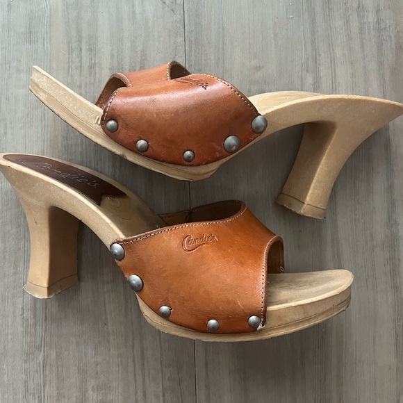Candies Vintage 80’s Tan shade clog slip on shoes heels made in Italy Size-8 - Picture 1 of 6